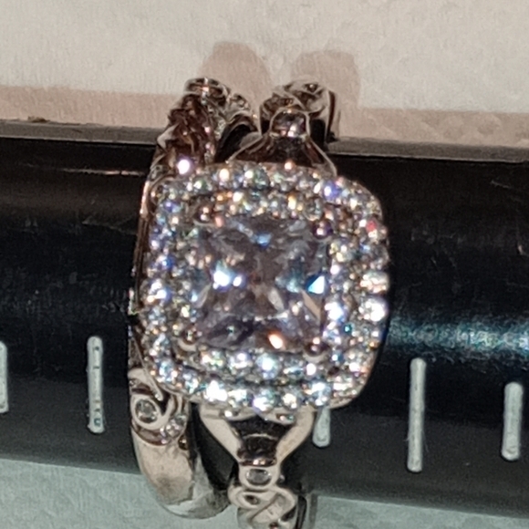 Sterling Silver Engagement And Wedding Band Ring Set/NWOT/Cocktail Ring & Band - Picture 9 of 16